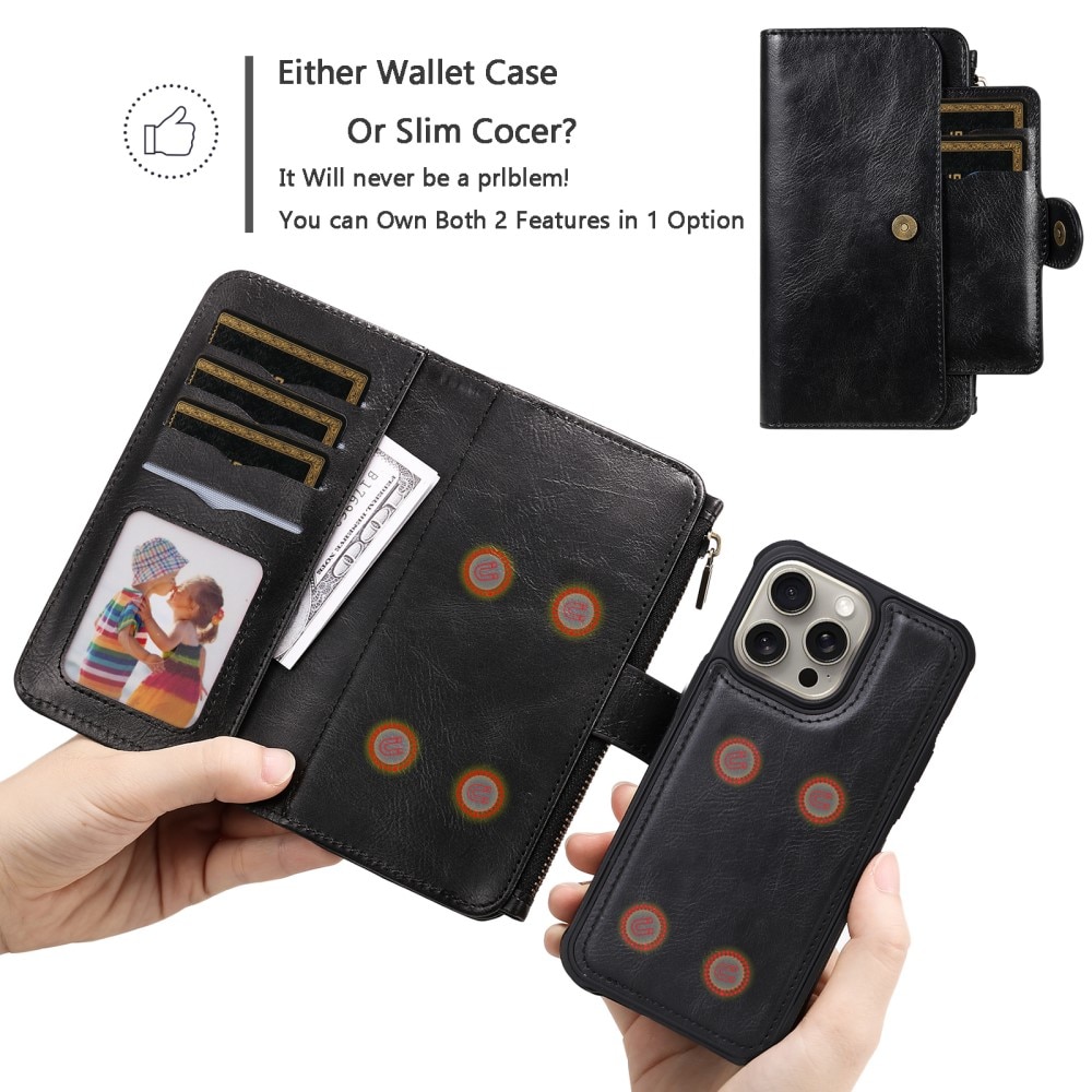 Magnet Leather Multi-Wallet iPhone 15 Pro Max sort