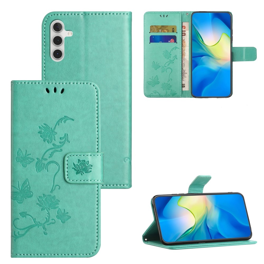 Læderetui Sommerfugle Samsung Galaxy S24 grøn