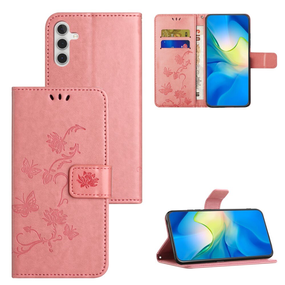 Læderetui Sommerfugle Samsung Galaxy S24 lyserød