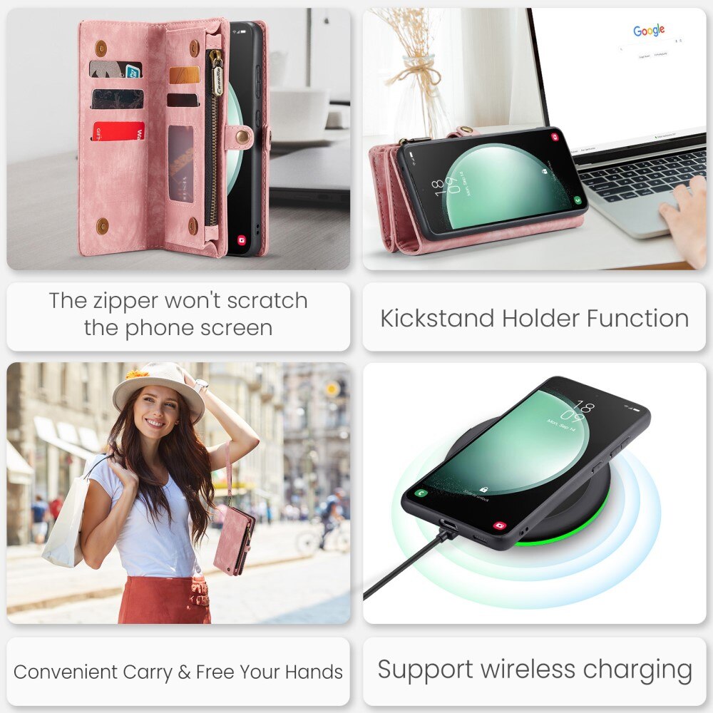 Multi-slot Mobiltaske Samsung Galaxy S23 FE lyserød