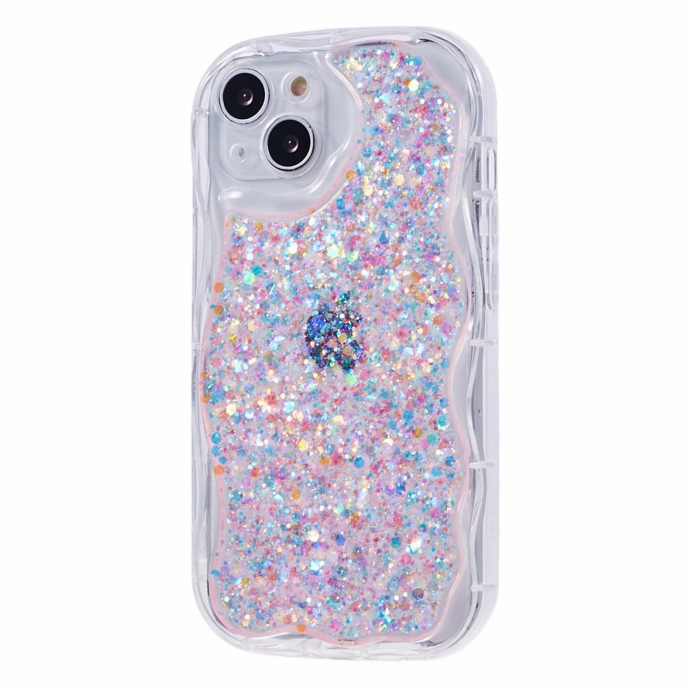Wavy Glitter Cover iPhone 15 lyserød