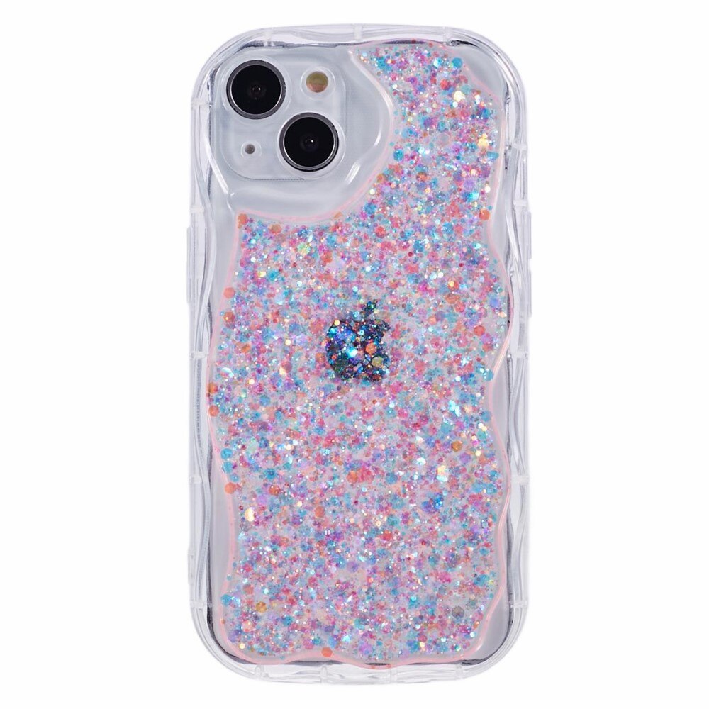 Wavy Glitter Cover iPhone 15 lyserød