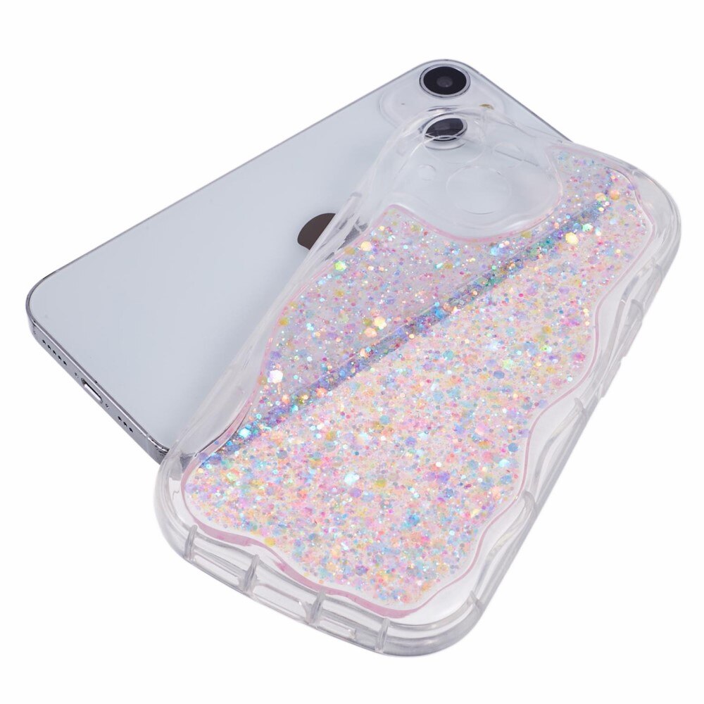 Wavy Glitter Cover iPhone 15 lyserød