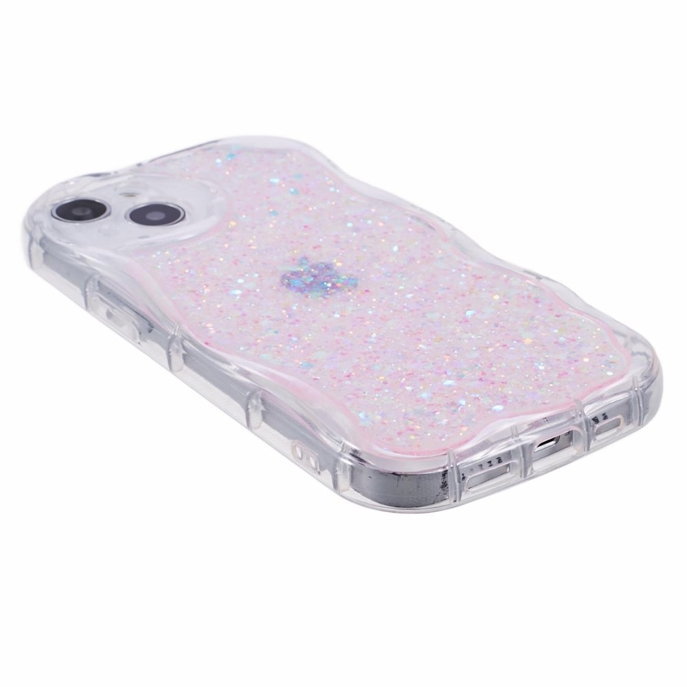 Wavy Glitter Cover iPhone 15 lyserød