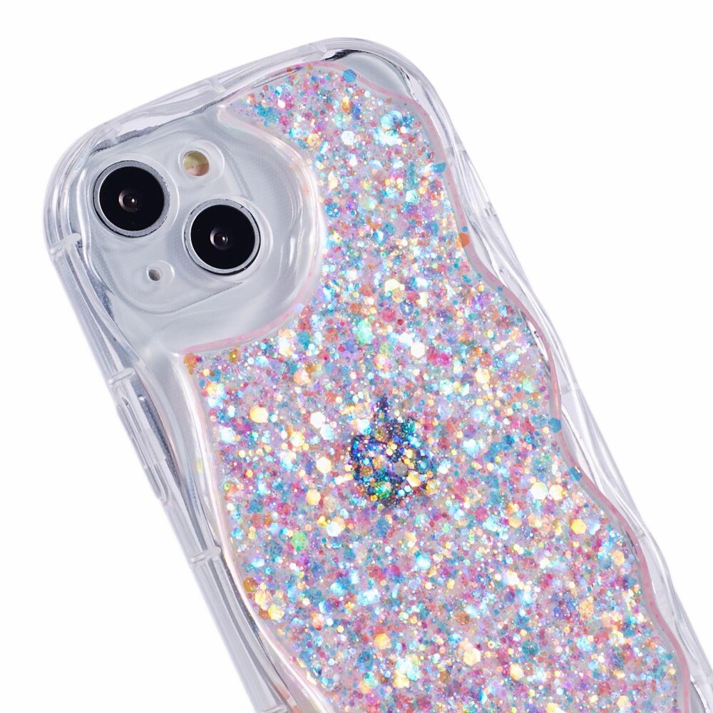 Wavy Glitter Cover iPhone 15 lyserød