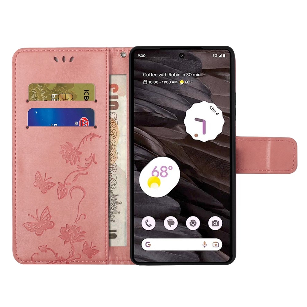 Læderetui Sommerfugle Google Pixel 8a Lyserød