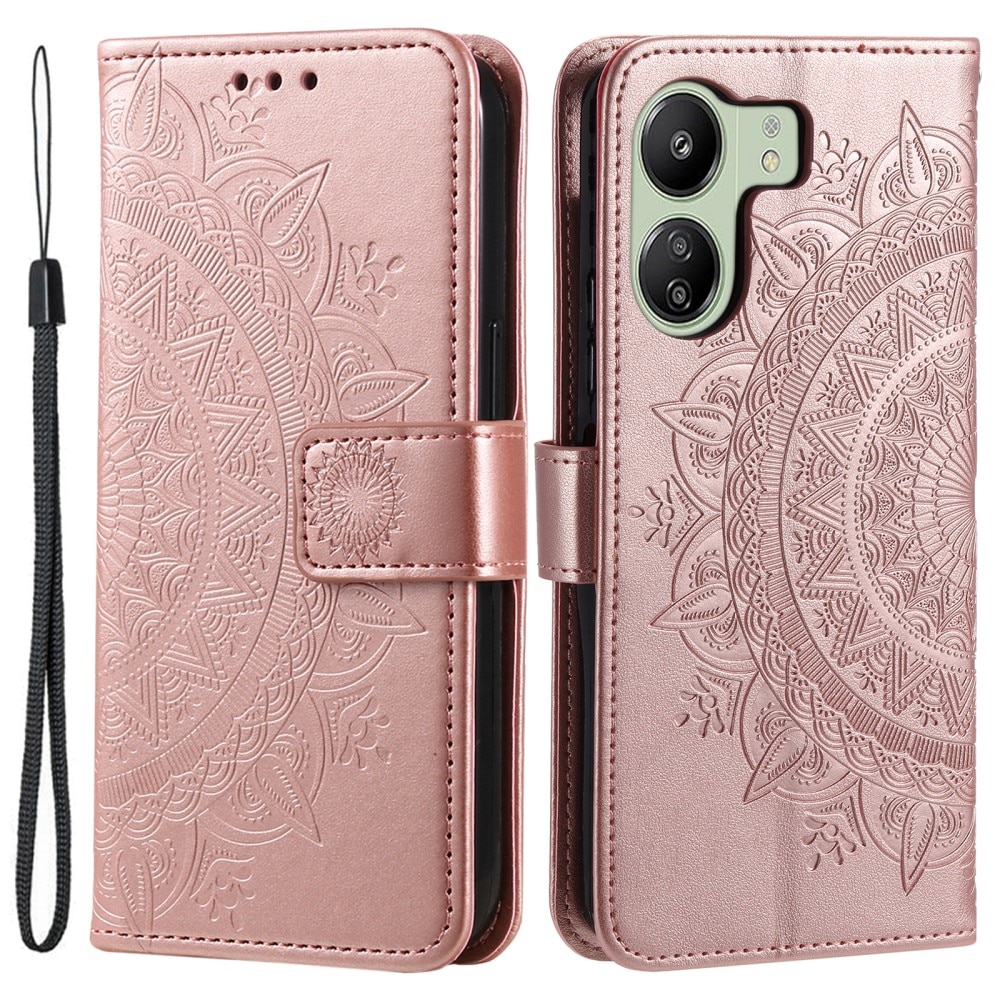 Læderetui Mandala Xiaomi Redmi 13C rose guld