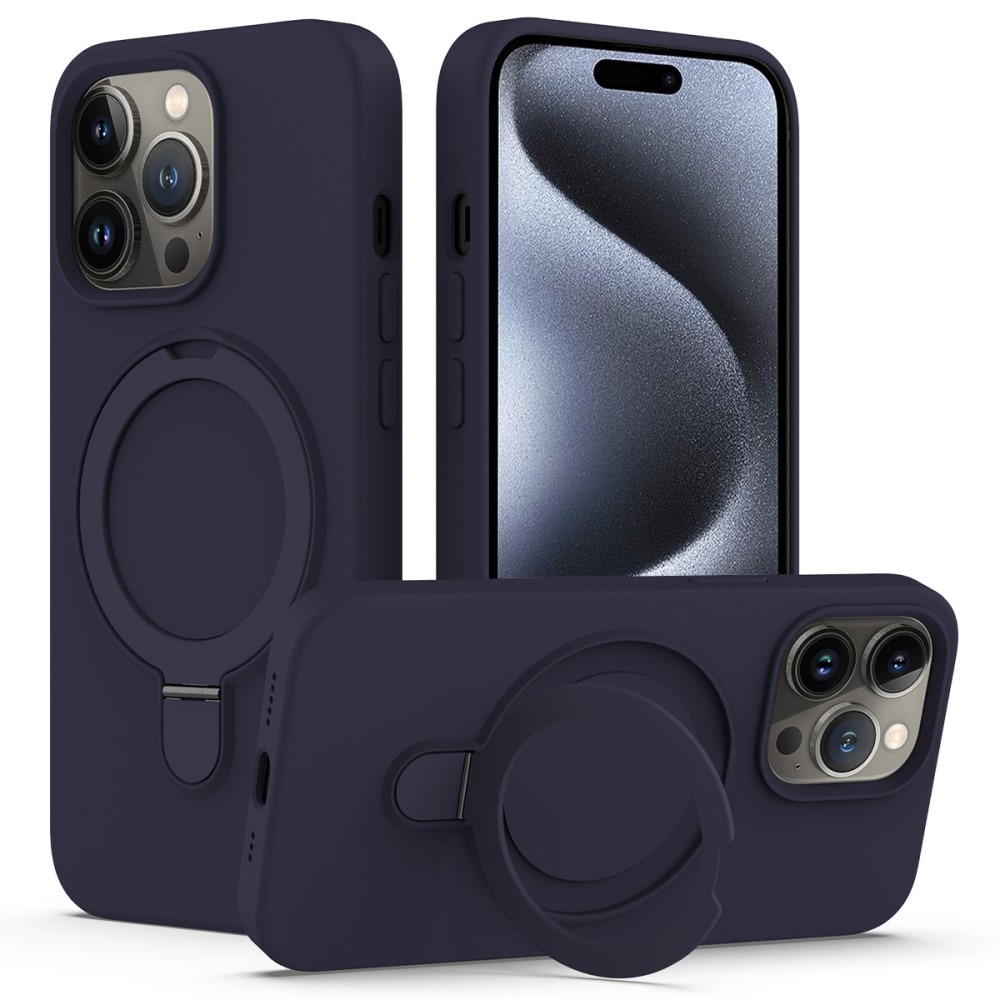 Cover Silikone Kickstand MagSafe iPhone 15 Pro mørkeblå