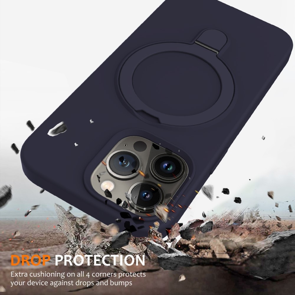 Cover Silikone Kickstand MagSafe iPhone 15 Pro mørkeblå