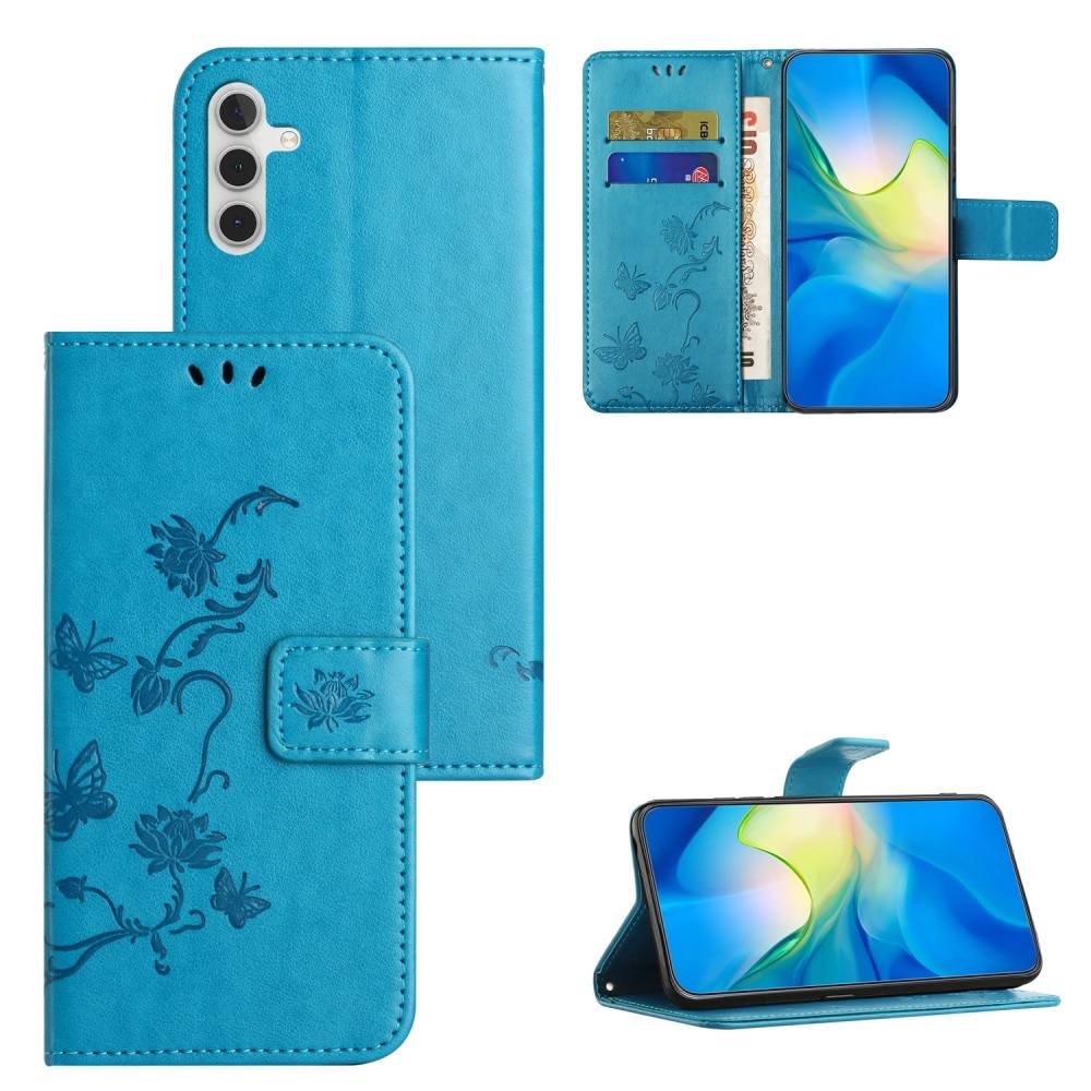 Læderetui Sommerfugle Samsung Galaxy A55 blå
