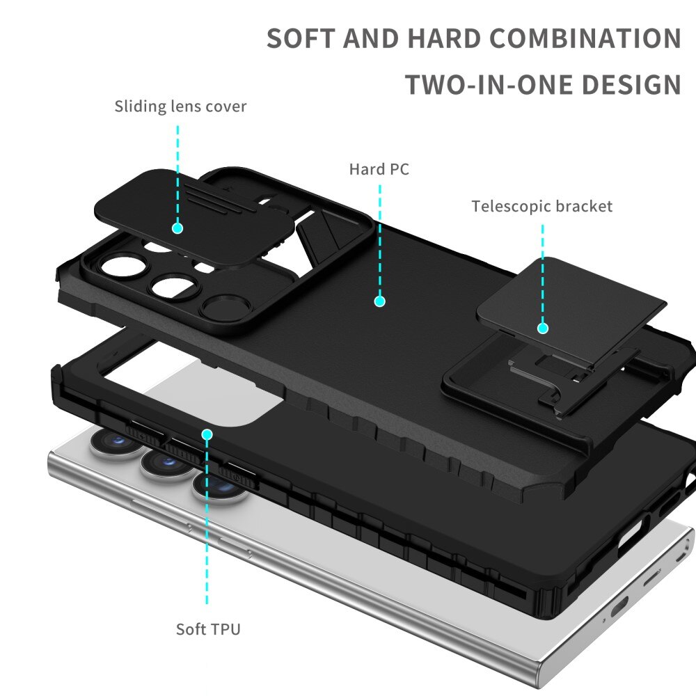 Samsung Galaxy S24 Ultra Kickstand Cover kamerabeskyttelse sort