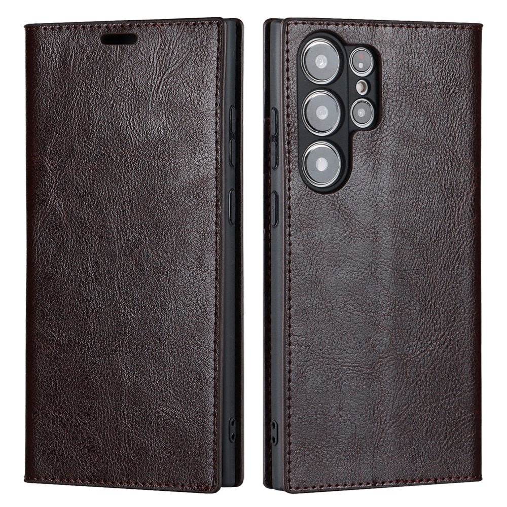 Mobiltaske Ægte Læder Samsung Galaxy S23 Ultra mørkebrun
