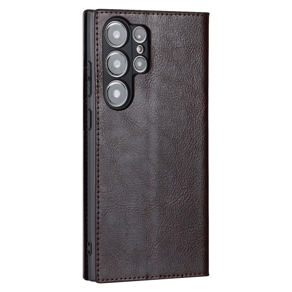 Mobiltaske Ægte Læder Samsung Galaxy S23 Ultra mørkebrun