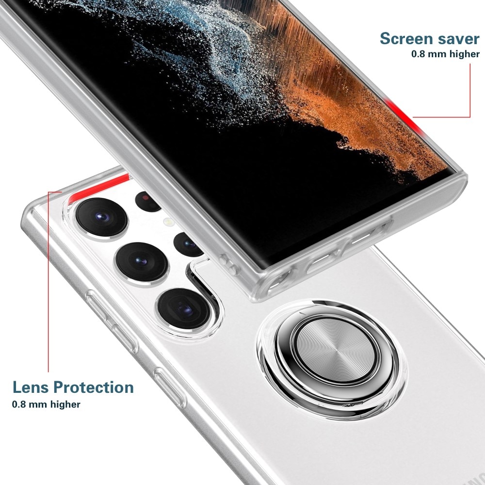 TPU Cover Finger Ring Kickstand Samsung Galaxy S24 Ultra gennemsigtig