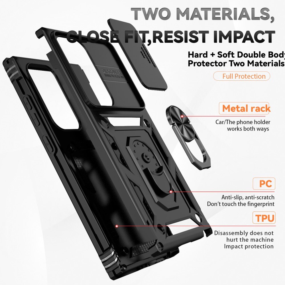 Hybridcover Ring + Kamerabeskyttelse Samsung Galaxy S24 Ultra sort