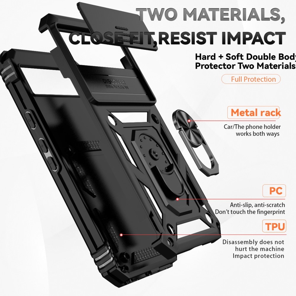 Hybridcover Ring + Kamerabeskyttelse Google Pixel 8a Sort