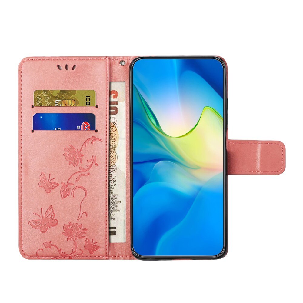 Læderetui Sommerfugle Xiaomi Redmi Note 13 4G lyserød