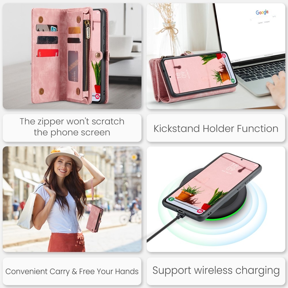Multi-slot Mobiltaske Samsung Galaxy S24 lyserød