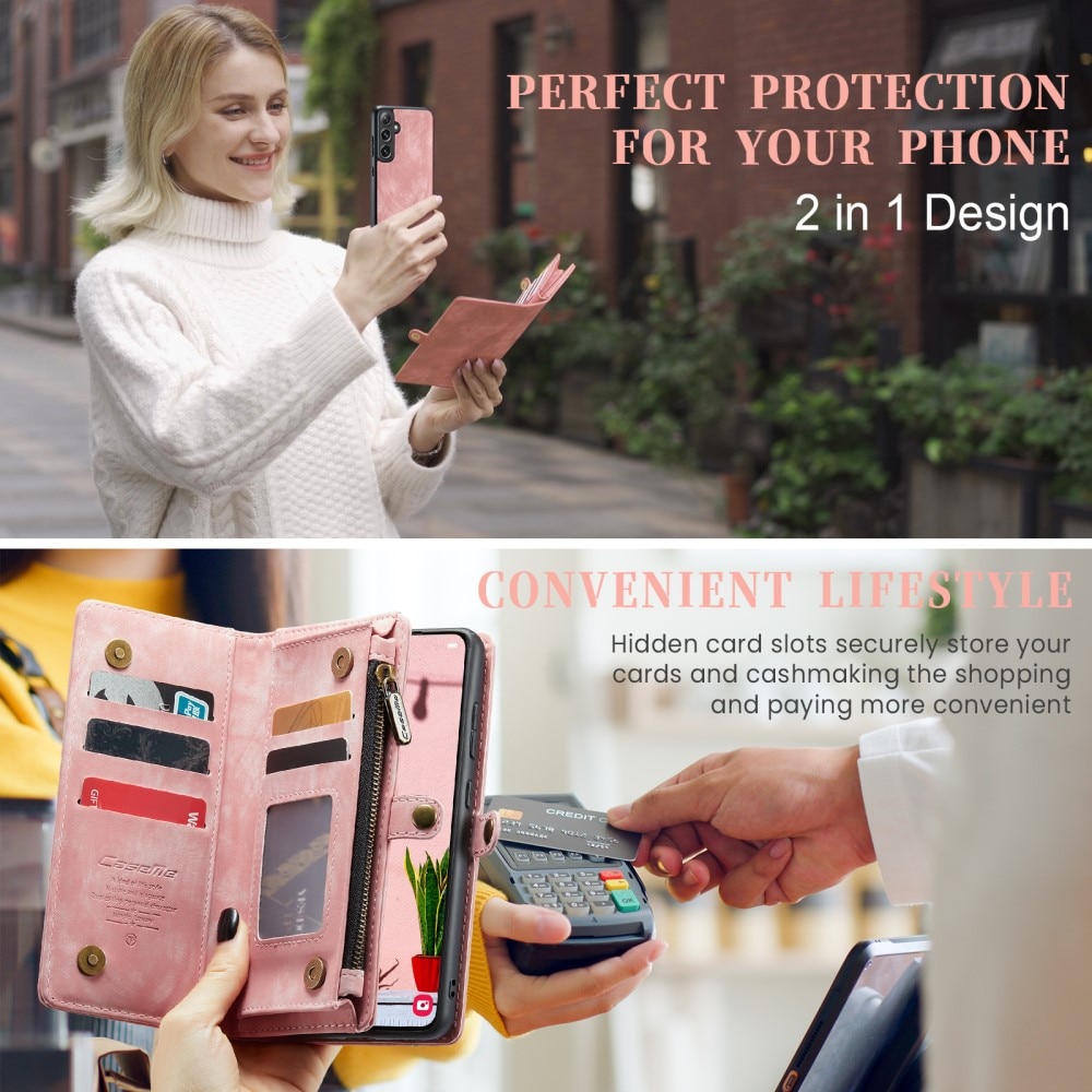 Multi-slot Mobiltaske Samsung Galaxy S24 Plus lyserød