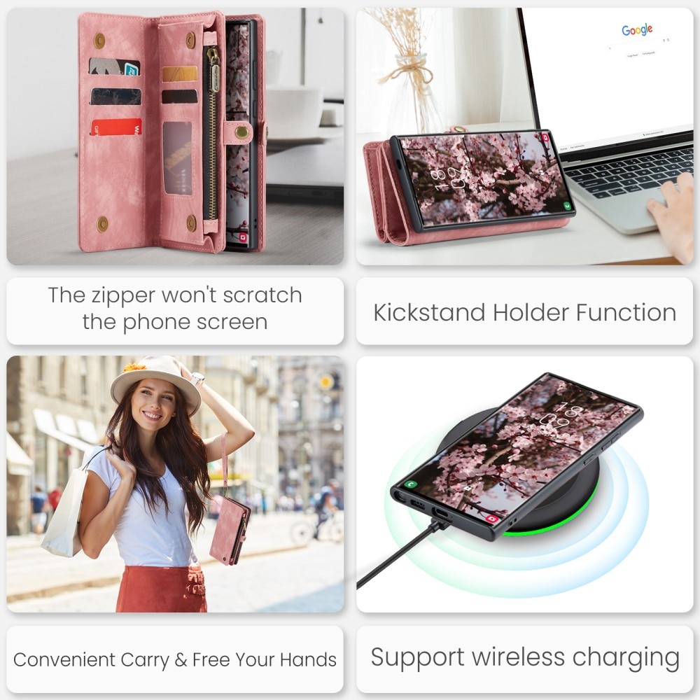 Multi-slot Mobiltaske Samsung Galaxy S24 Ultra lyserød