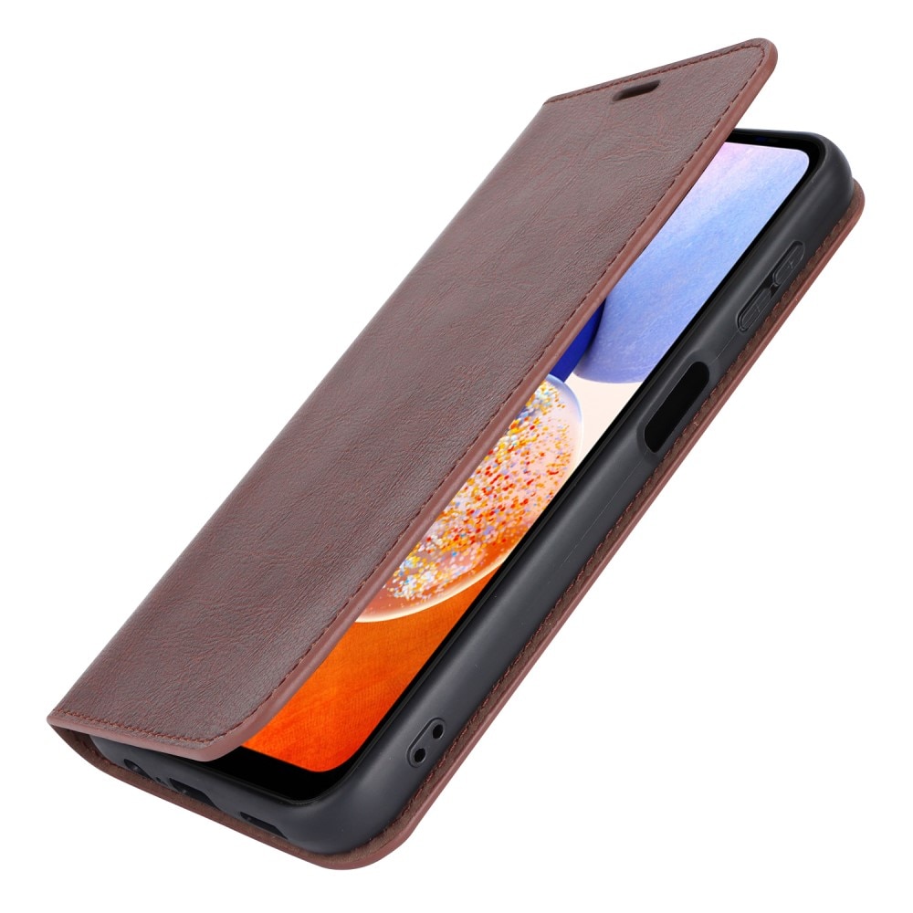 Mobiltaske Ægte Læder Samsung Galaxy A14 mørkebrun