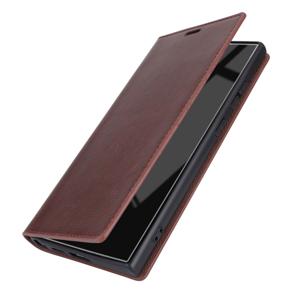 Mobiltaske Ægte Læder Samsung Galaxy S24 Ultra mørkebrun