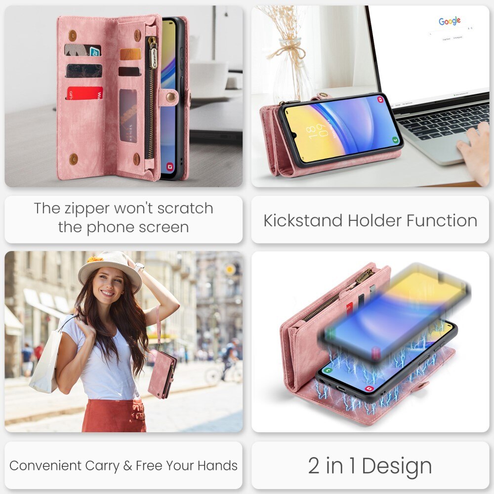 Multi-slot Mobiltaske Samsung Galaxy A15 lyserød