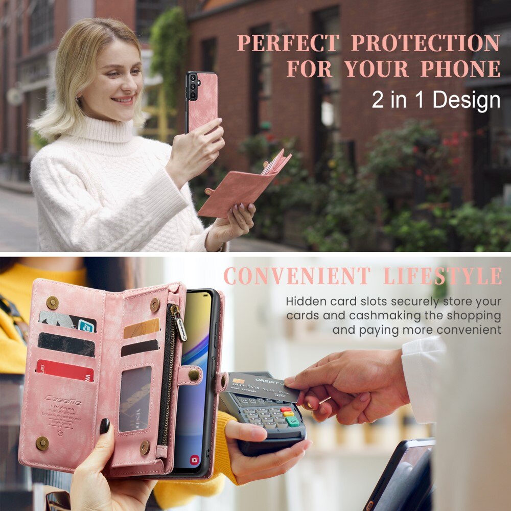 Multi-slot Mobiltaske Samsung Galaxy A15 Lyserød