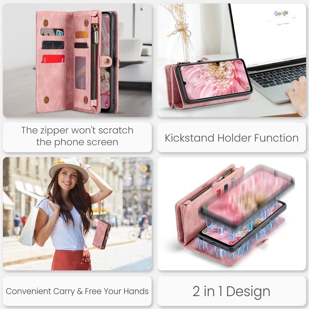 Multi-slot Mobiltaske Samsung Galaxy A25 Lyserød