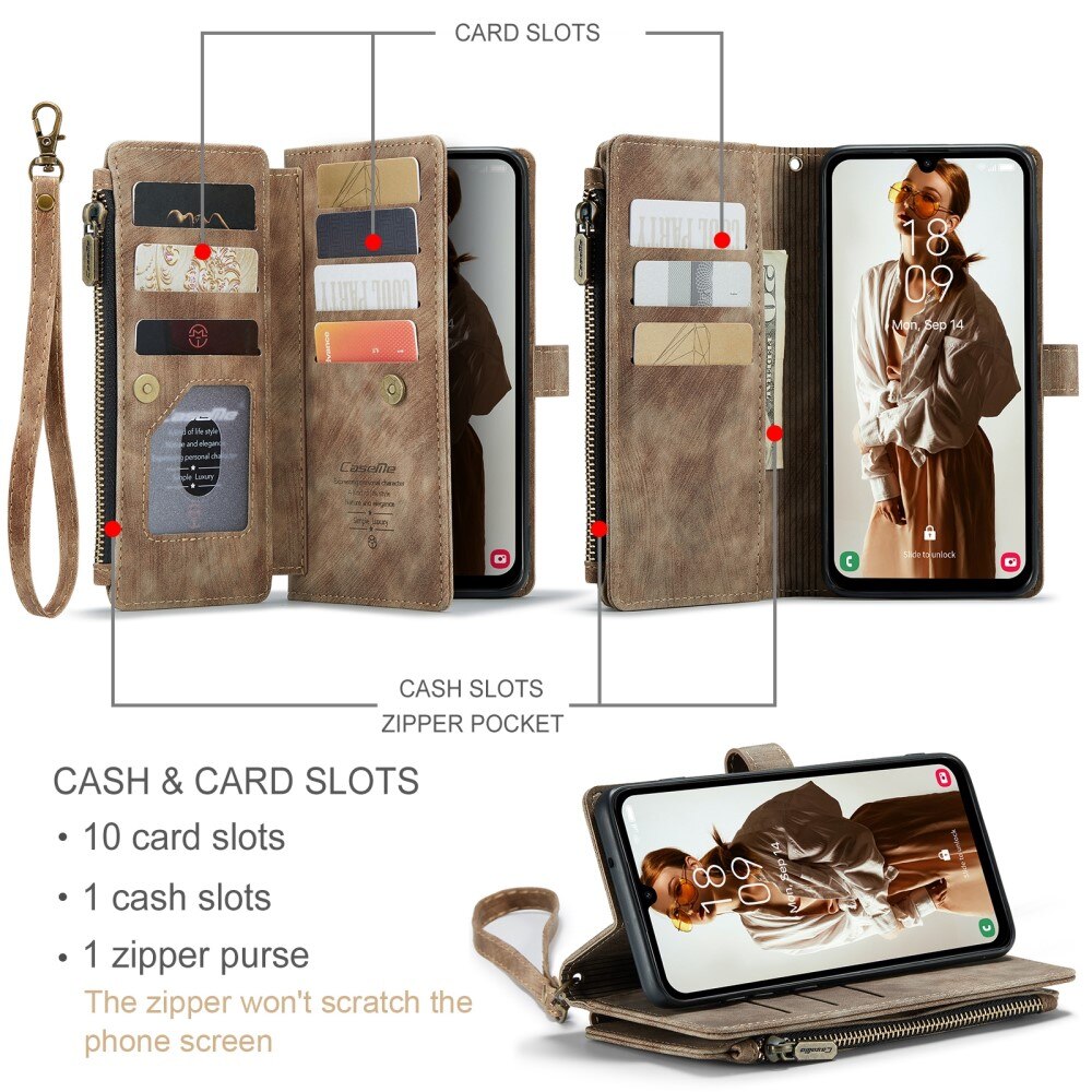 Zipper Wallet Samsung Galaxy A15 Brun