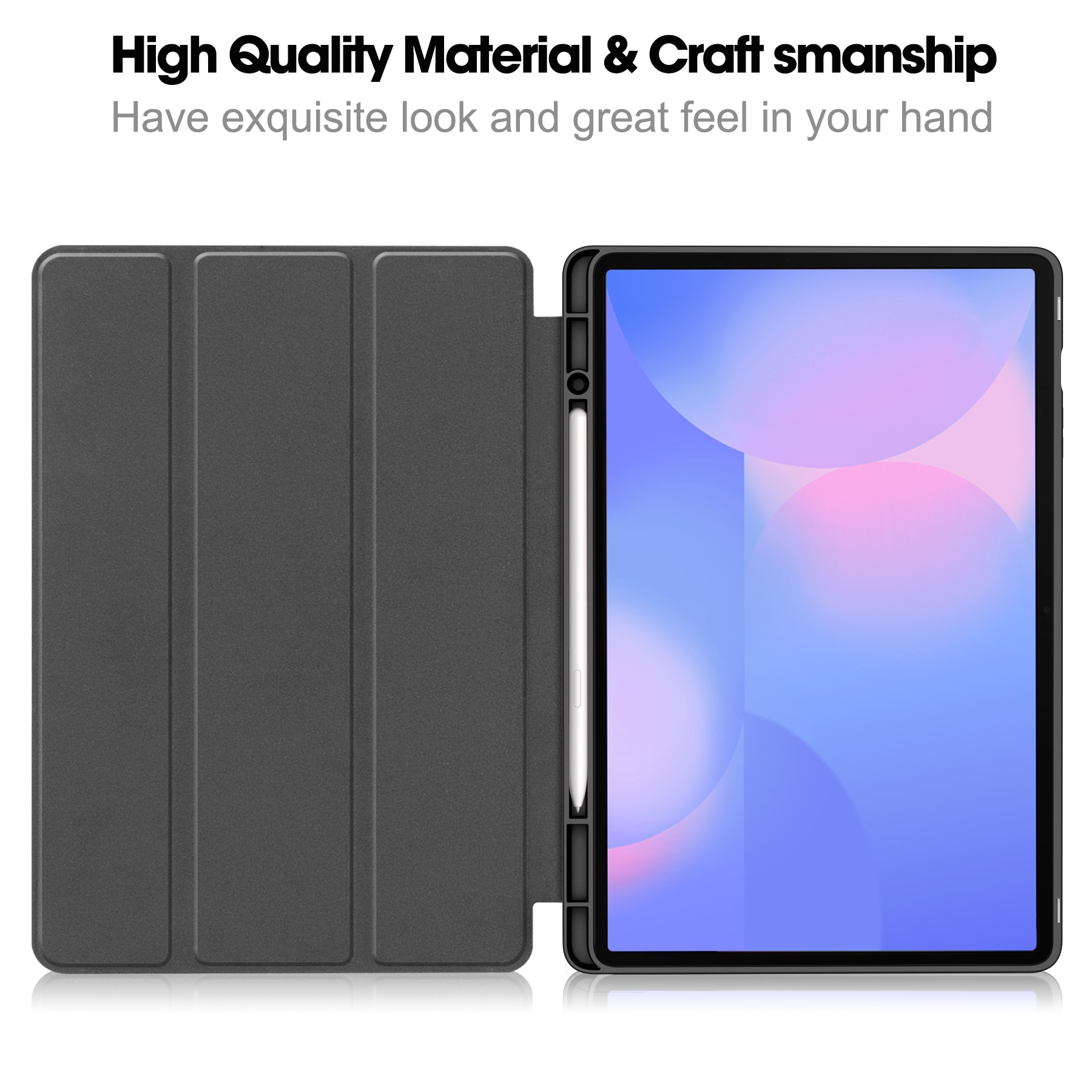 Samsung Galaxy Tab S10 FE Plus Etui Tri-fold med Pencil-holder Sort