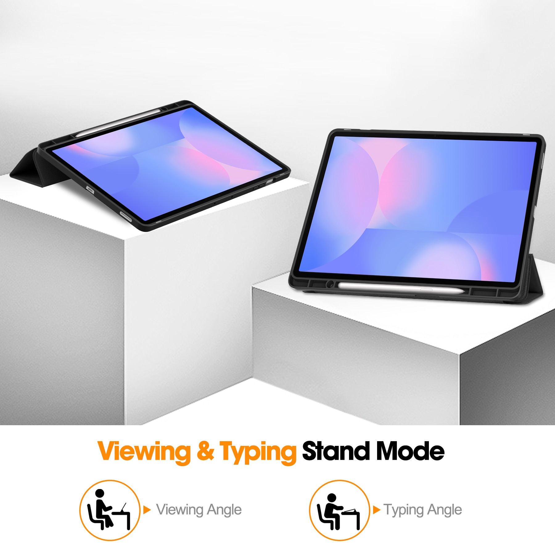 Samsung Galaxy Tab S10 FE Plus Etui Tri-fold med Pencil-holder Sort