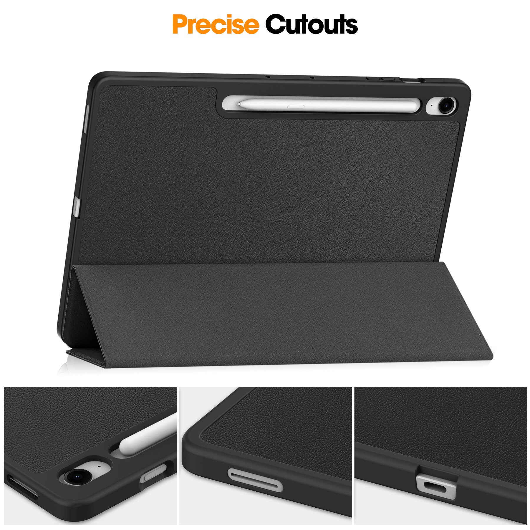 Samsung Galaxy Tab S10 FE Plus Etui Tri-fold med Pencil-holder Sort