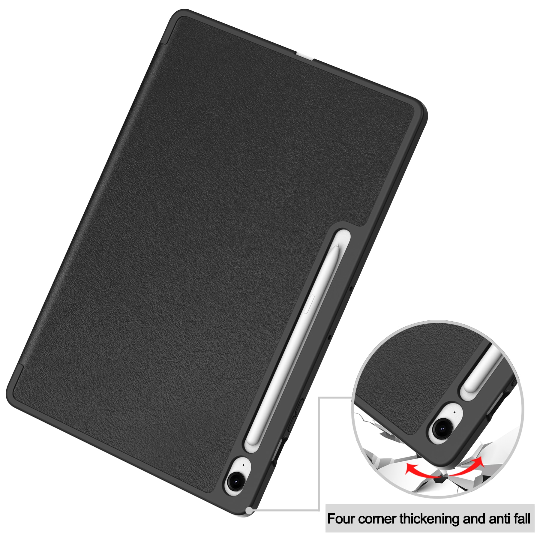 Samsung Galaxy Tab S10 FE Plus Etui Tri-fold med Pencil-holder Sort