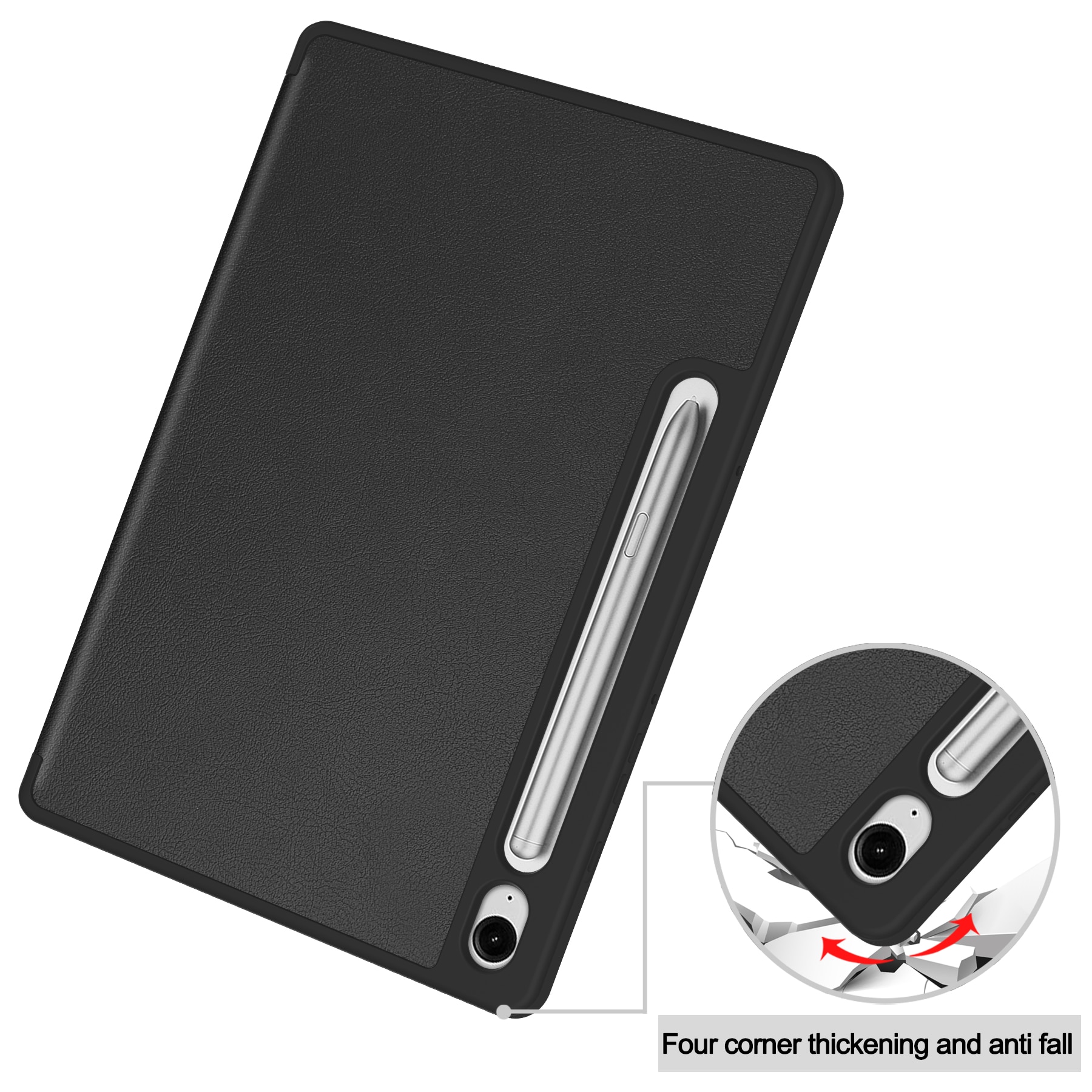 Samsung Galaxy Tab S10 Lite Etui Tri-fold med Pencil-holder Sort