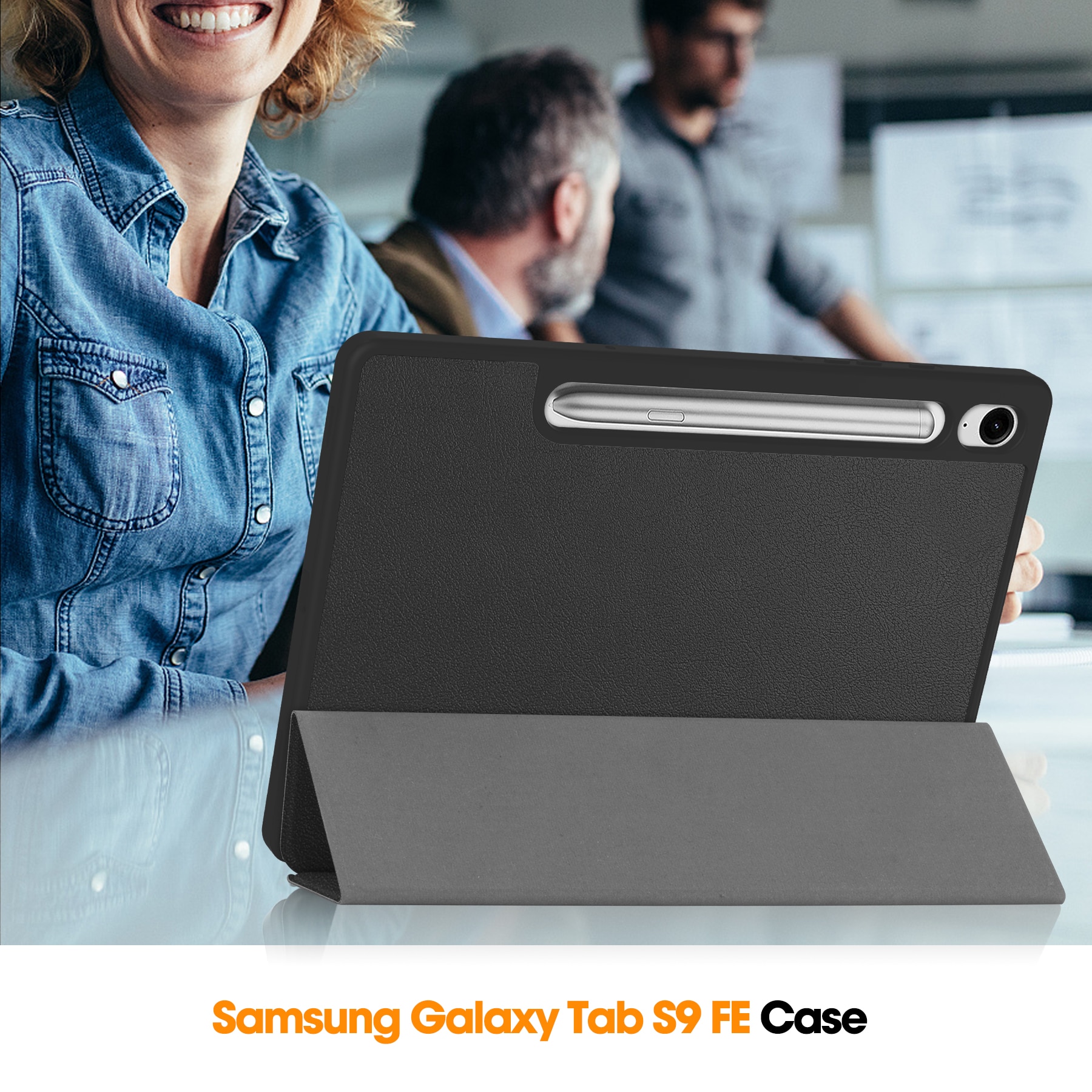 Samsung Galaxy Tab S10 Lite Etui Tri-fold med Pencil-holder Sort