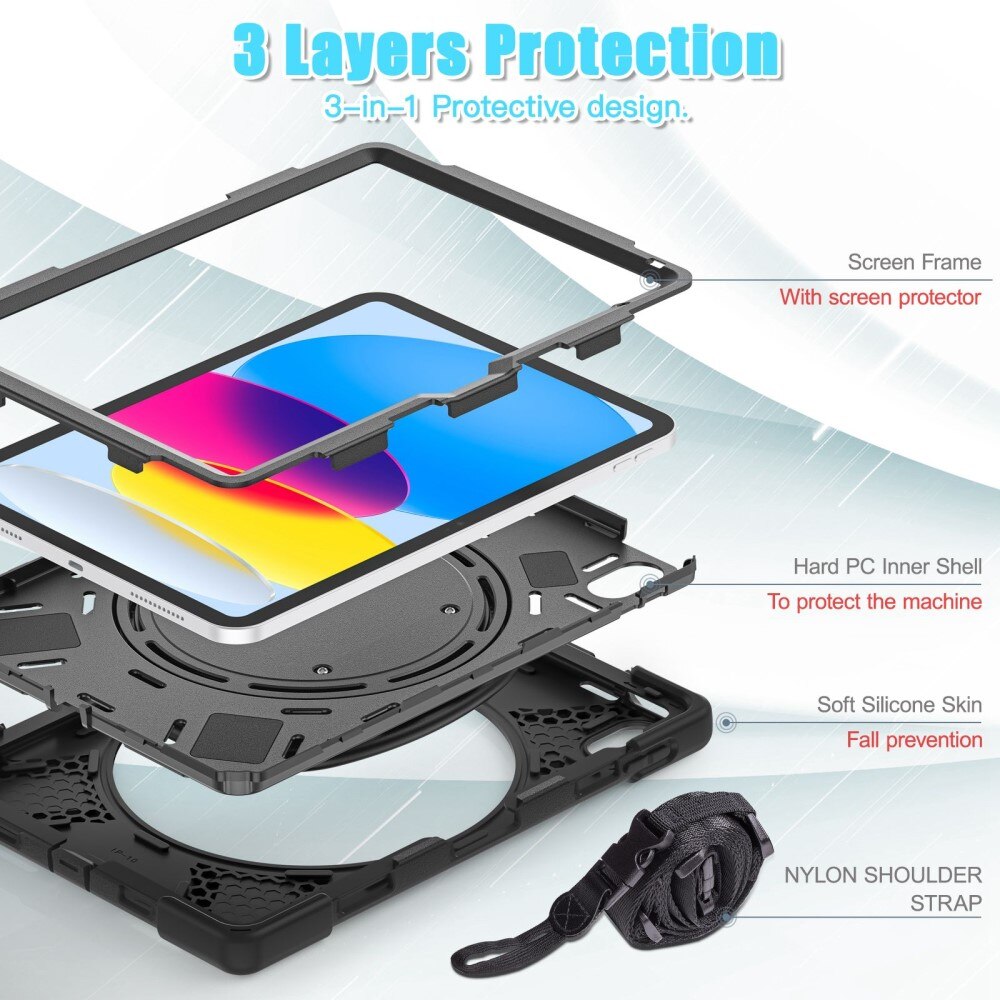 Hybrid-etui med Kickstand og skulderrem iPad 10.9 10th Gen (2022) sort