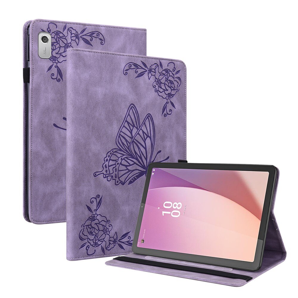 Læderetui Sommerfugle Lenovo Tab M9 Lilla