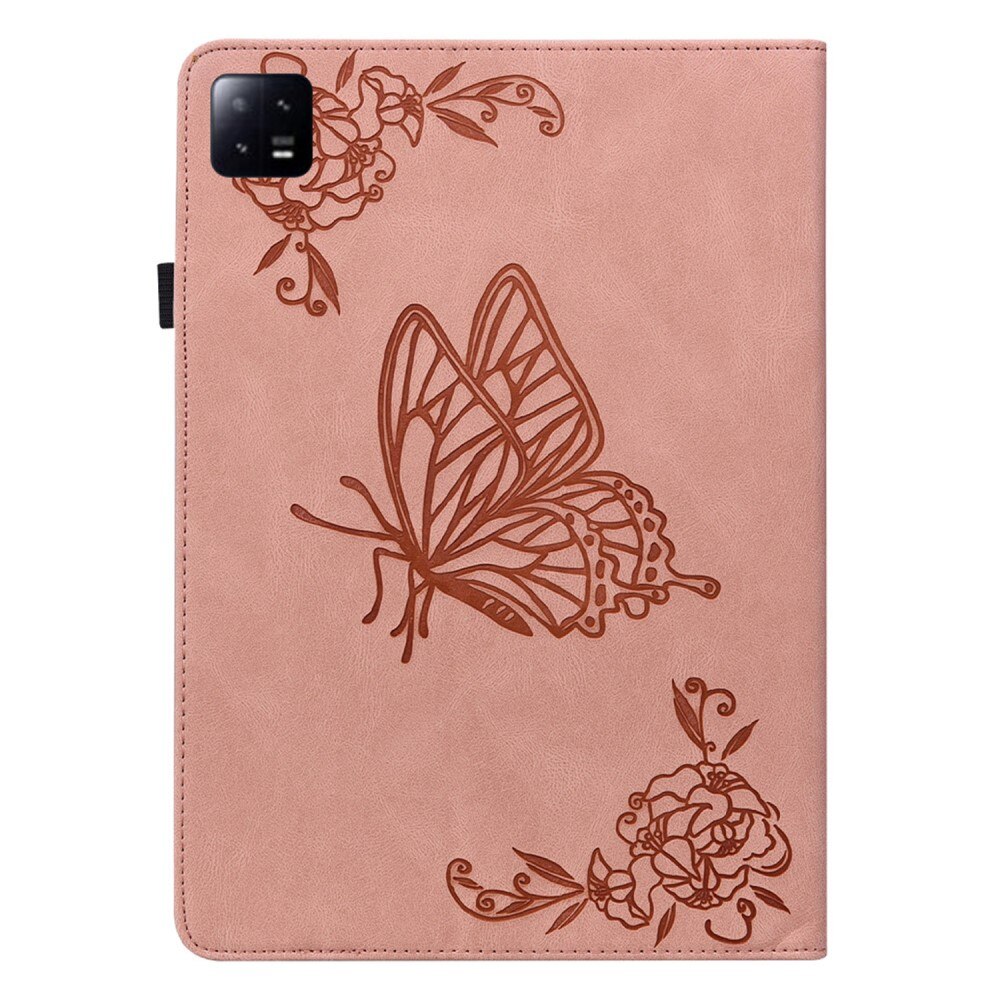 Læderetui Sommerfugle Xiaomi Pad 6 Lyserød