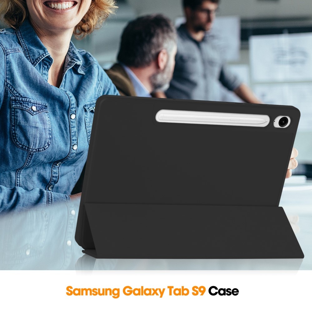Samsung Galaxy Tab S9 FE Etui Tri-fold med Pencil-holder sort