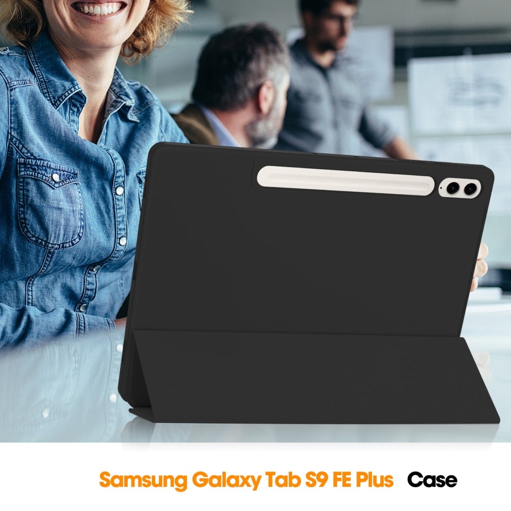 Samsung Galaxy Tab S9 FE Plus Etui Tri-fold med Pencil-holder sort