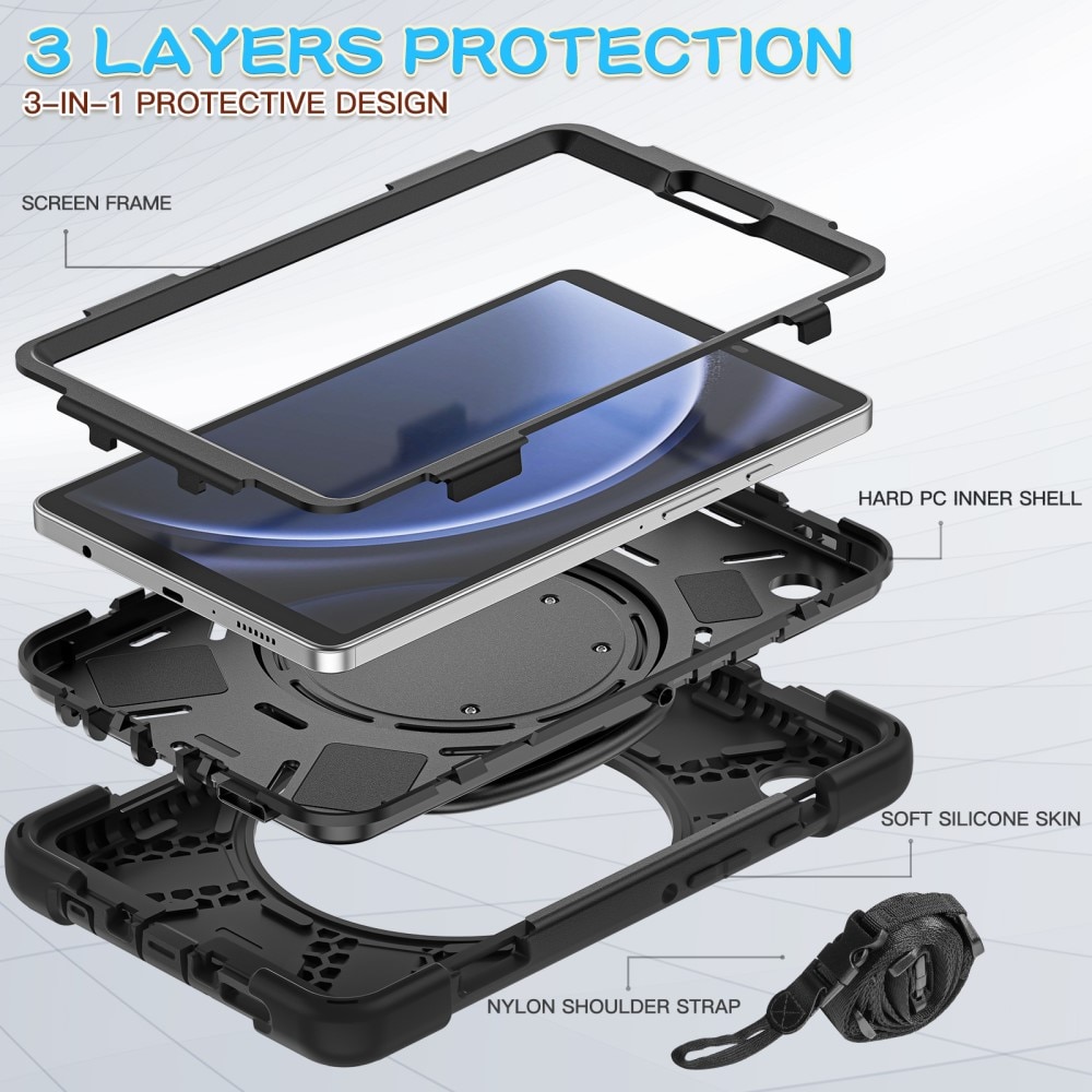 Hybrid-etui med Kickstand og skulderrem Samsung Galaxy Tab A9 sort