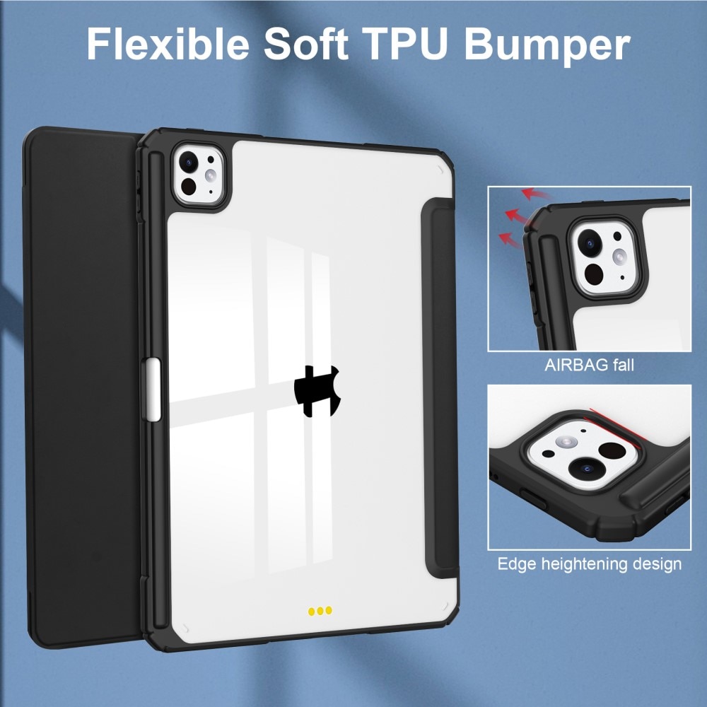 Apple iPad Pro 11 5th Gen (2024) Etui Tri-fold med Pencil-holder Sort/gennemsigtig