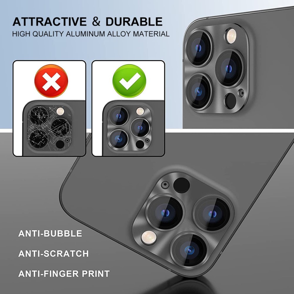 Kamerabeskyttelse Aluminium+Hærdet Glas iPhone 14 Pro sølv