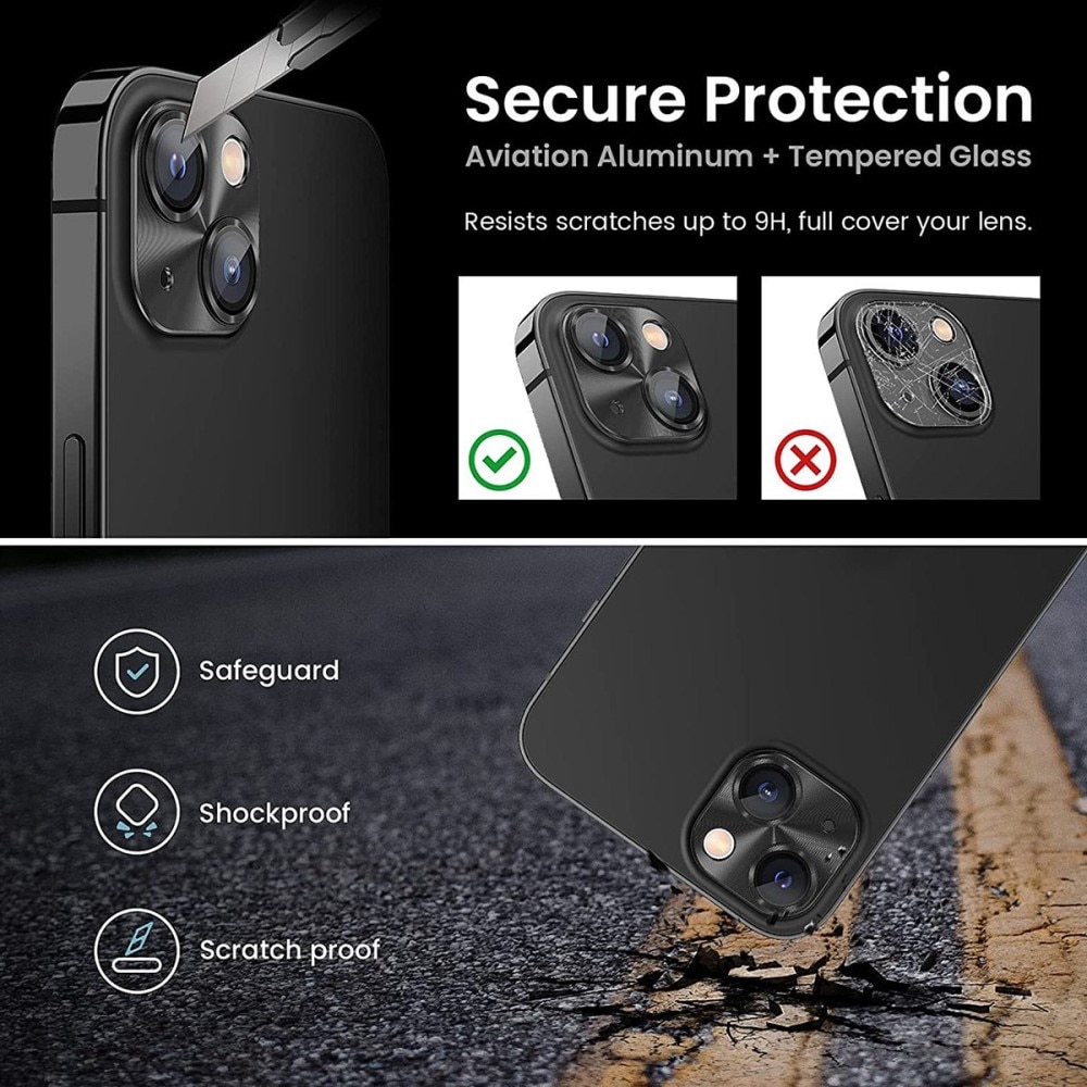 Kamerabeskyttelse Aluminium+Hærdet Glas iPhone 14 sort