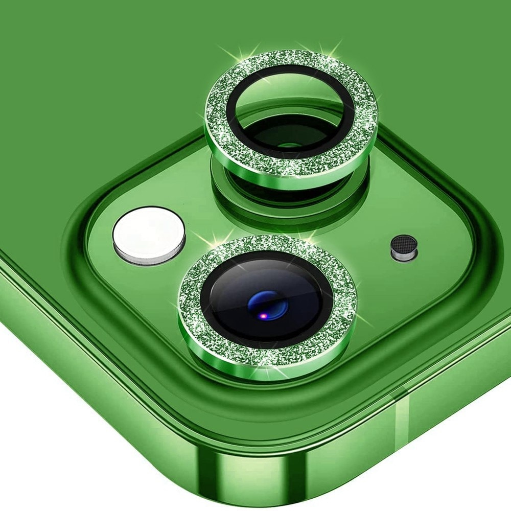 Glitter Linsebeskytter Aluminium iPhone 14/14 Plus grøn