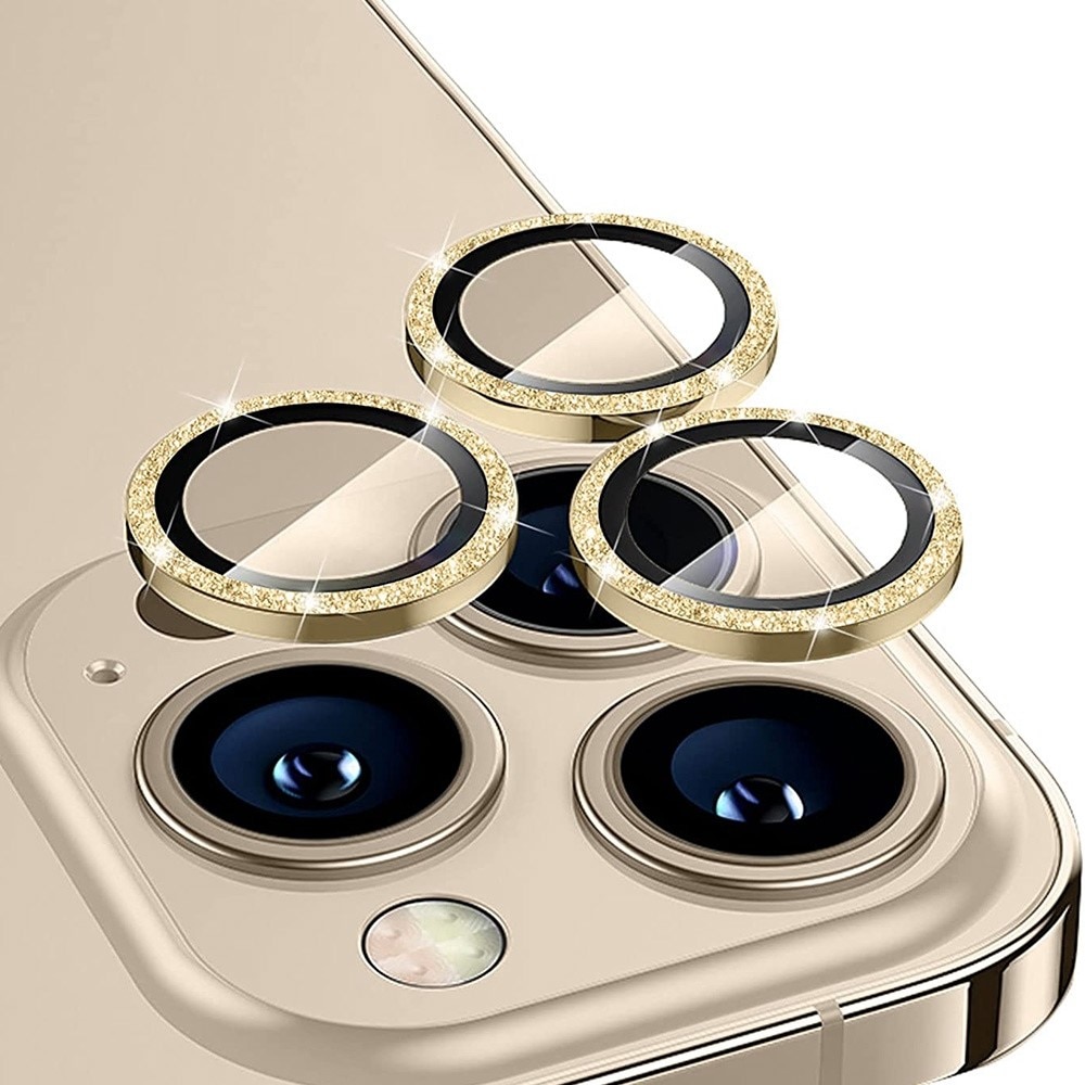 Glitter Linsebeskytter Aluminium iPhone 14 Pro/14 Pro Max guld