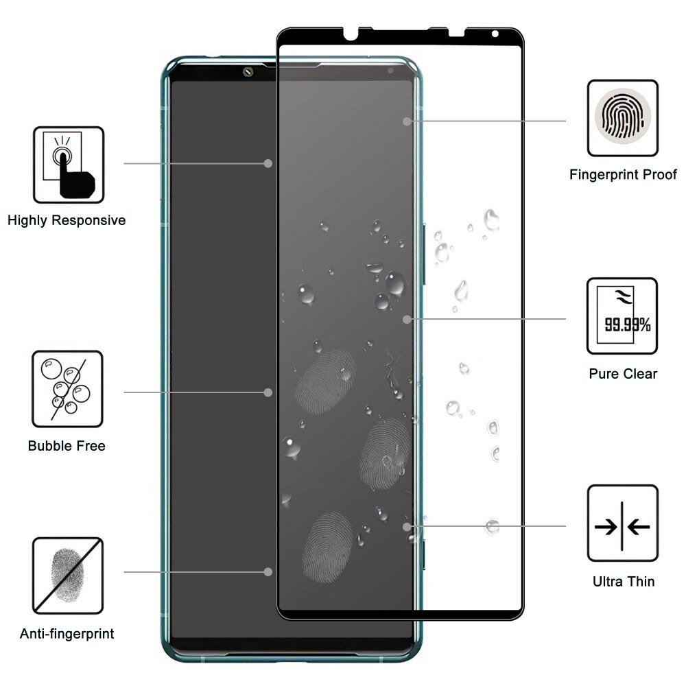 Full-fit Hærdet Glas Skærmbeskytter Sony Xperia 5 IV sort