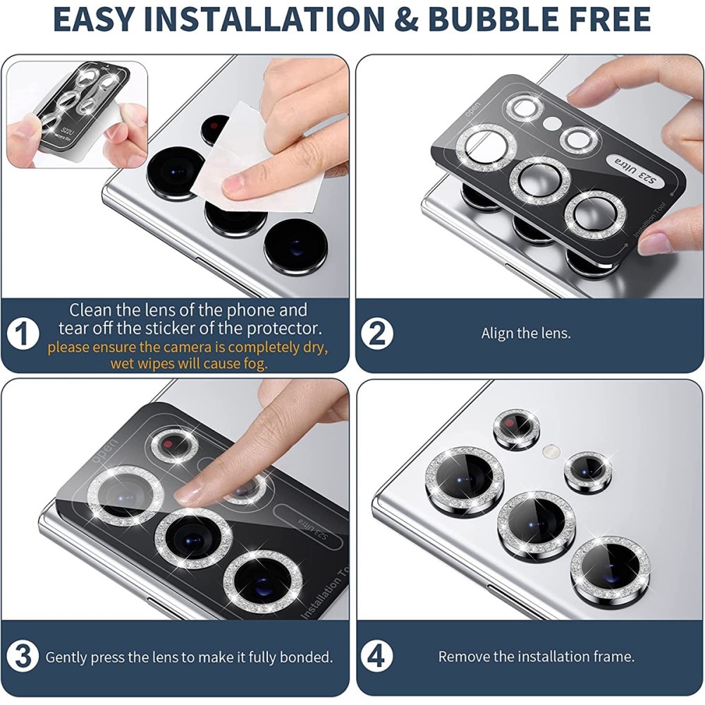 Glitter Linsebeskytter Aluminium Samsung Galaxy S23 Ultra guld