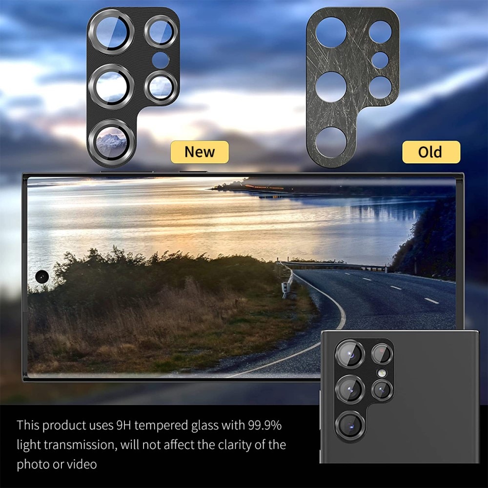 Kamerabeskyttelse Aluminium+Hærdet Glas Samsung Galaxy S23 Ultra sort